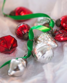 Christmas baubles wrapped in paper