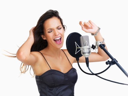 Studio shot of singing rockstar
