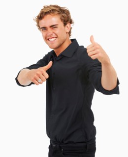 Studio Shot, Portrait of young man with thumbs up