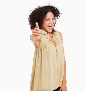 Studio portrait of young woman gesturing