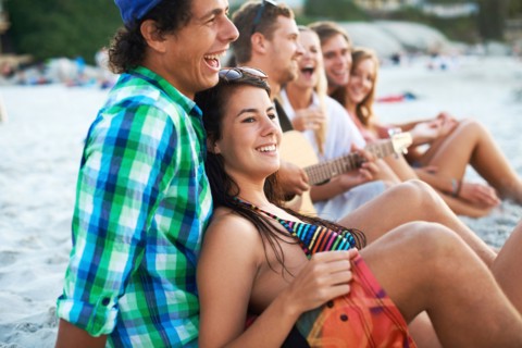 Group of friends relaxing at beach