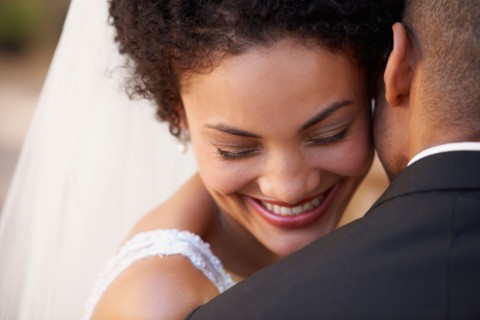 Portrait of newlywed couple