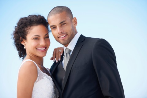 Portrait of newlywed couple