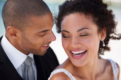 Portrait of newlywed couple