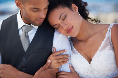 Portrait of newlywed couple