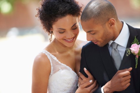Portrait of newlywed couple
