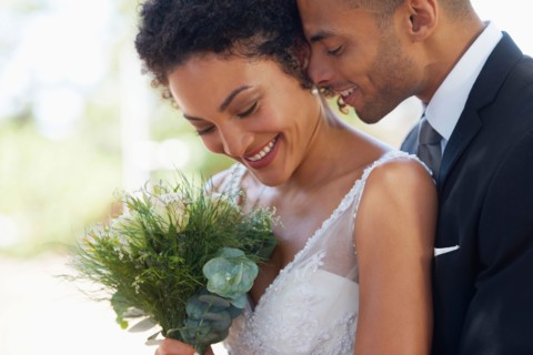 Portrait of newlywed couple
