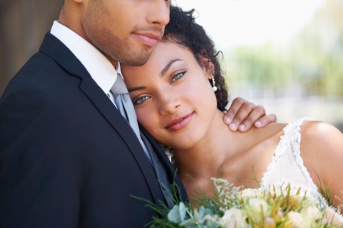 Portrait of newlywed couple