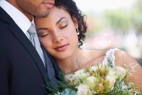 Portrait of newlywed couple