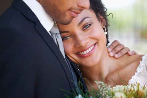 Portrait of newlywed couple