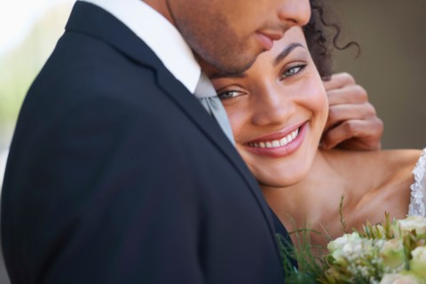 Portrait of newlywed couple