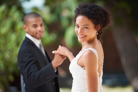 Portrait of newlywed couple