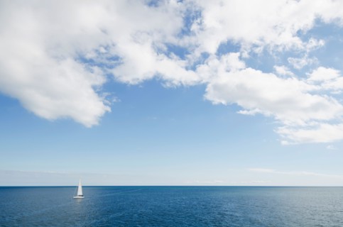 Lonely sailboat on ocean