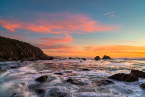 Bodega, Rocky coast at sunset