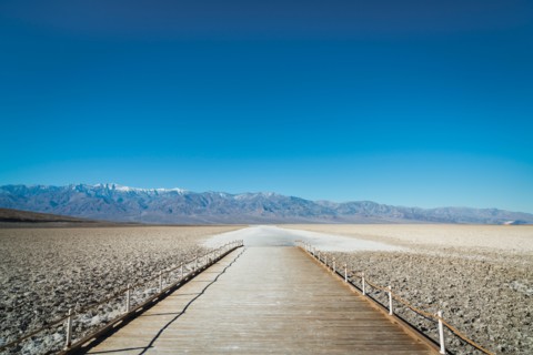 Wooden pier on desert