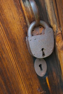 Padlock on wooden cabin, Zebulon Baird Vance birthplace