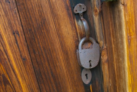 Padlock on wooden cabin, Zebulon Baird Vance birthplace