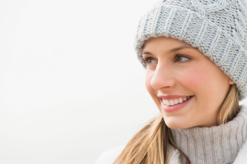 Portrait of woman in winter clothing.