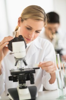 Scientists doing research on microscopes.