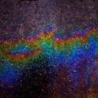 Oil spill on asphalt.