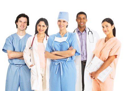 Group portrait of medical staff, studio shot.