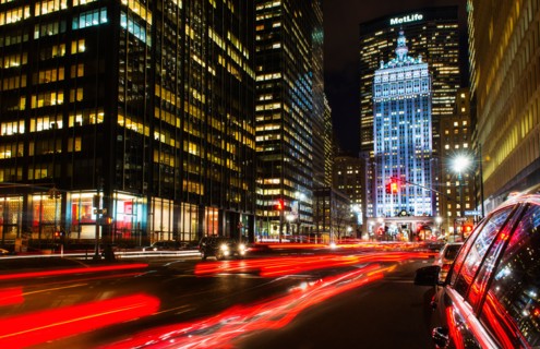 Park Avenue at night. USA, New York State, New York.