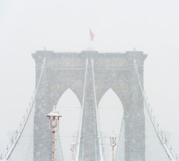 Brooklyn Bridge in winter. USA, New York State, New York.
