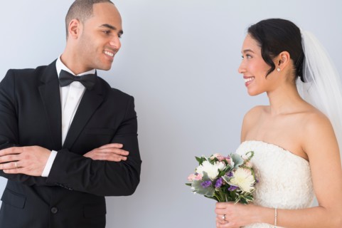 Portrait of bride and groom.
