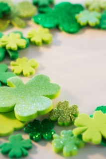 Studio Shot of green foam clovers