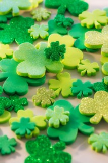 Studio Shot of green foam clovers