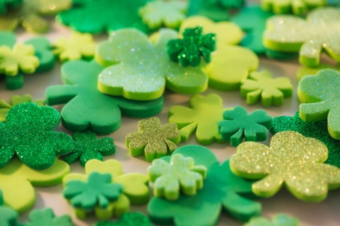 Studio Shot of green foam clovers
