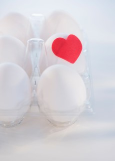 Studio Shot of eggs with red heart