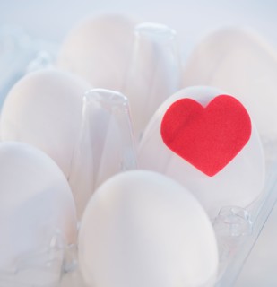 Studio Shot of eggs with red heart