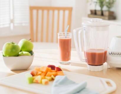 View of fruits and smoothie