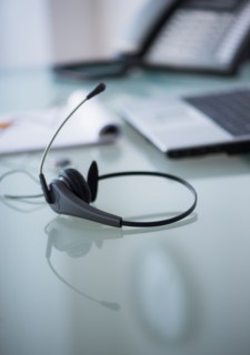 Close-up of headset on desk