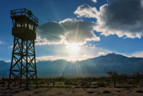 View at Manzanar Historic Site with silhouette of watchtower