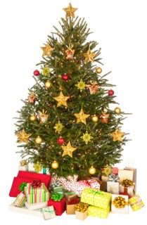 Christmas tree with gifts.