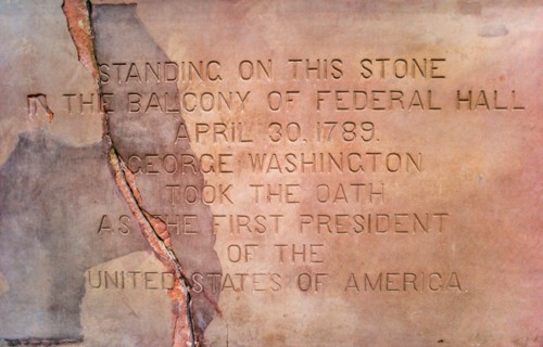 Memorial stone at Federal Hall. New York City, New York.