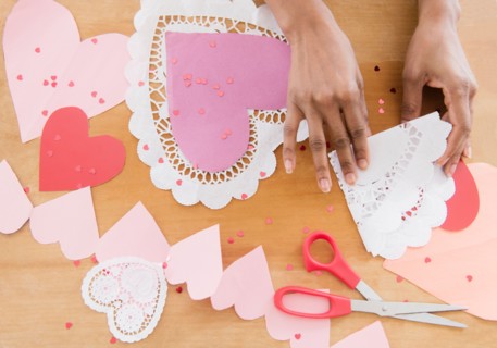 Woman making Valentine decoration
