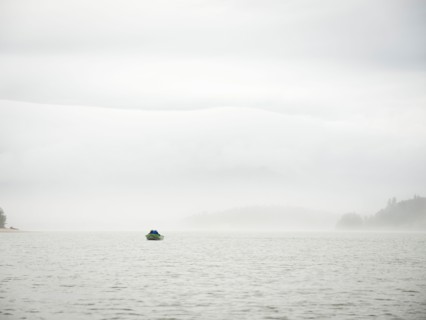 Distant view of people in boat