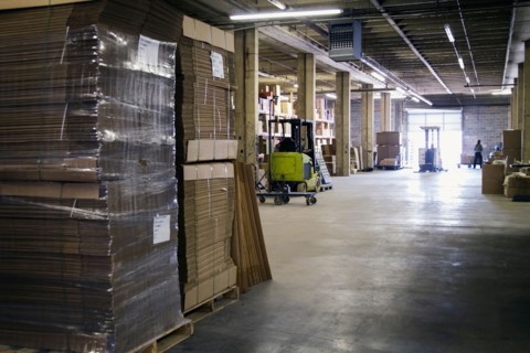 Forklift in warehouse