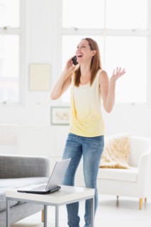 Woman talking on phone.