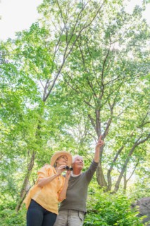 Central Park, New York City. Senior couple in park.