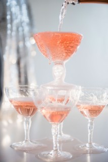 Studio Shot of champagne filling pyramid