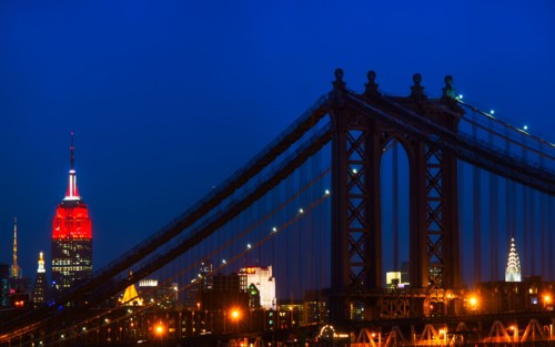 Williamsburg Bridge and Empire State Building at night