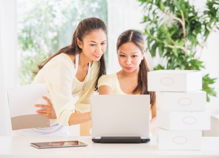 Two women working