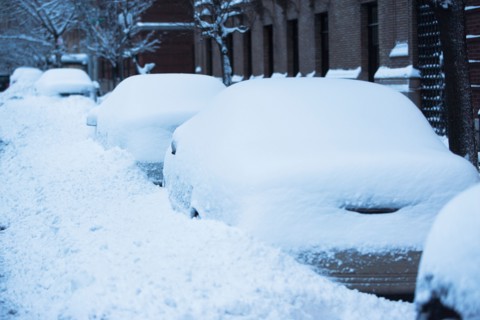 Cars covered by snow