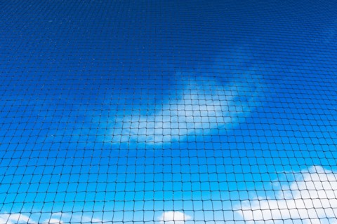 Grid-wire fence against sky