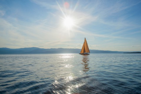 Flathead Lake, Tranquil scene with sailboat