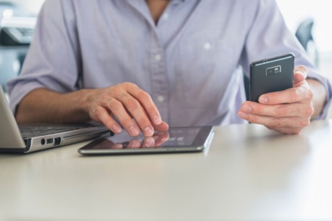 Man using technology in office.